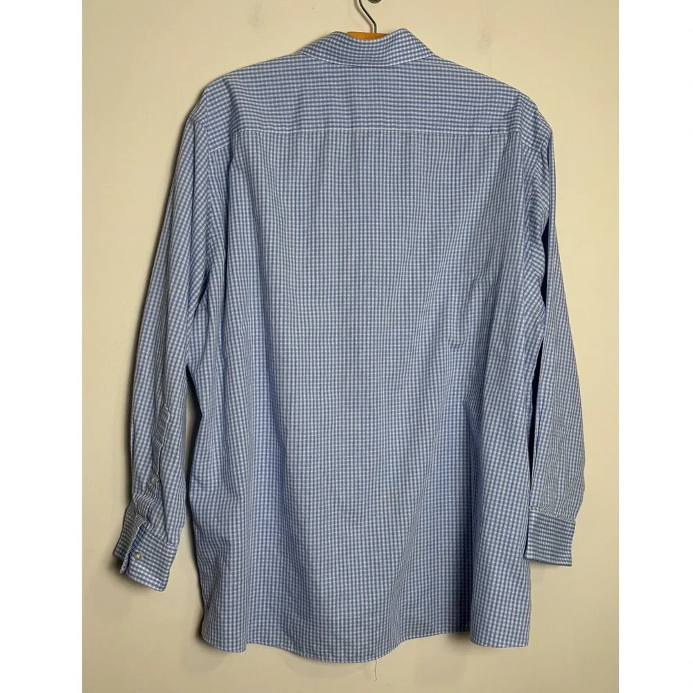 Van Heusen Mens‎ Dress Shirt 2XL Blue White Gingham Flex Regular Fit 18 32/33
